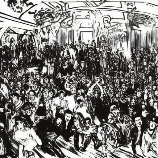 Vampires Dancing Under Neon Lights in a Dark Disco