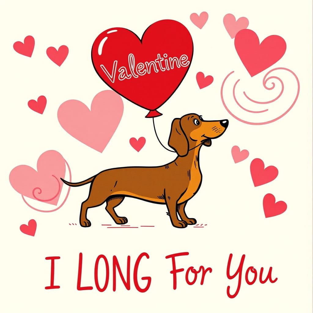 Vintage Valentine's Day Dachshund with Heart Balloon