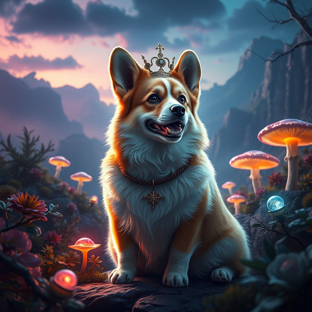 Majestic Corgi in a Mystical Forest Realm
