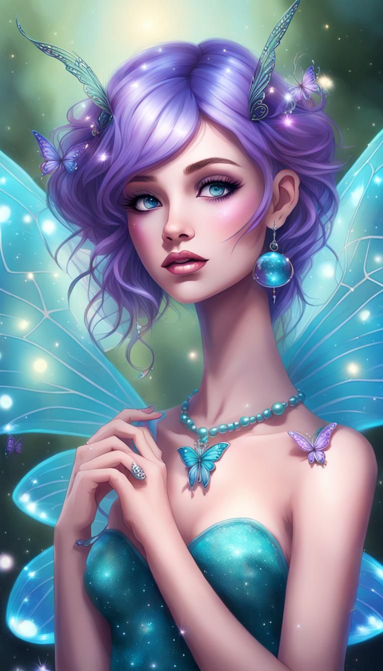 Sparkle Fairy with Butterfly Wings and Jewelry