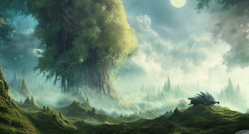 Lime Warrior Wolf Gazing at Fantasy Sky