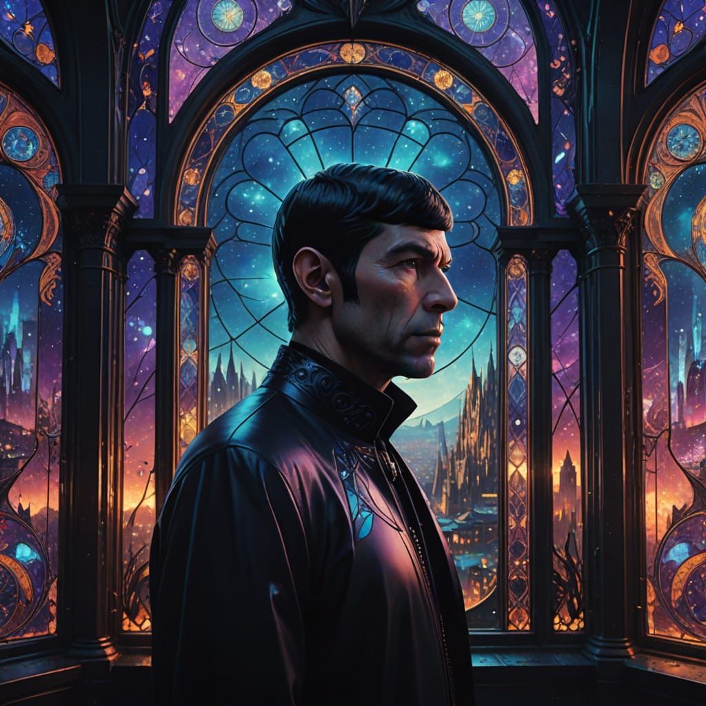 Contemplative Portrait in Art Nouveau Gothic Style