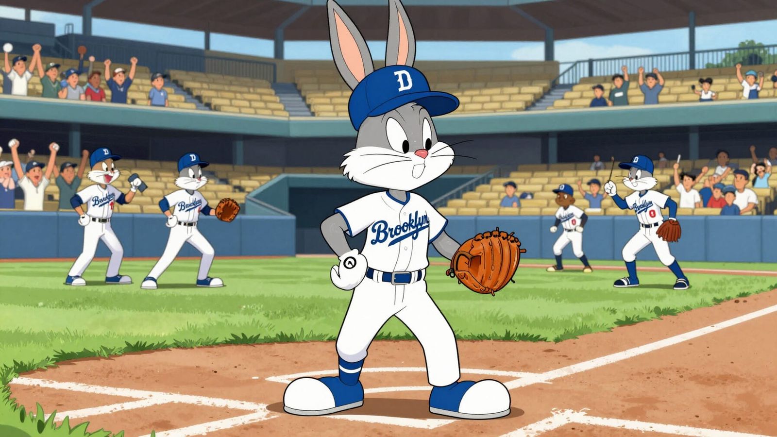 Bugs Bunny Plays Second Base for Brooklyn Dodgers