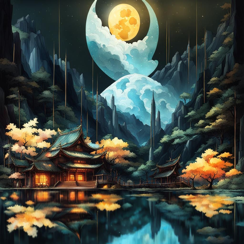 Surreal Star Portal Landscape with Cobblestone Villages