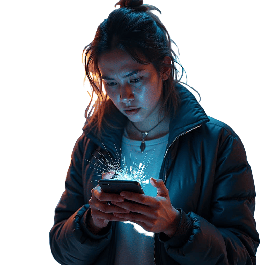 Nervous Person with Broken Phone, Matte Painting