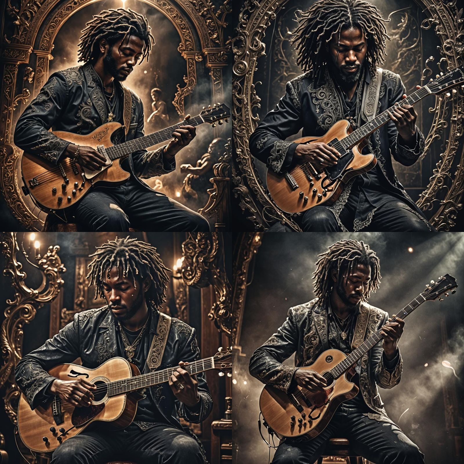Black Music God Playing Guitar in HDR