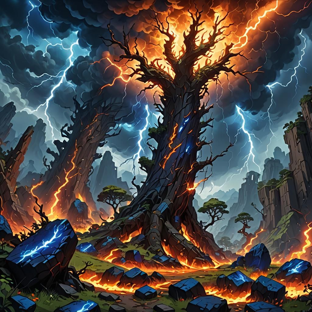 Dramatic Minecraft Landscape in Cyberpunk Style