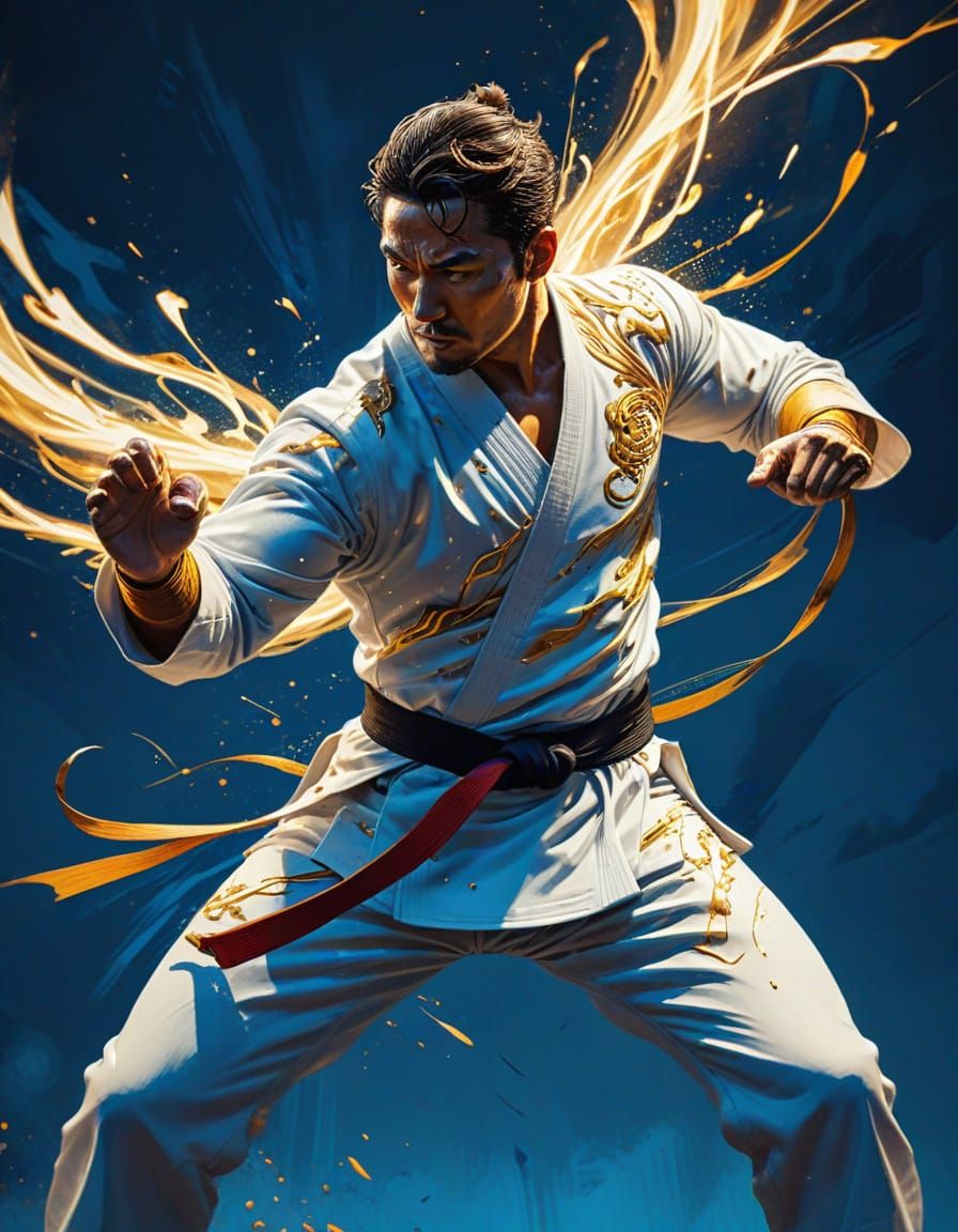 Dynamic Martial Artist Strike in Comic Book Style