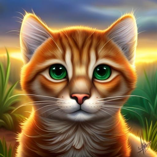 Glass Puma Cub with Big Eyes in Forest