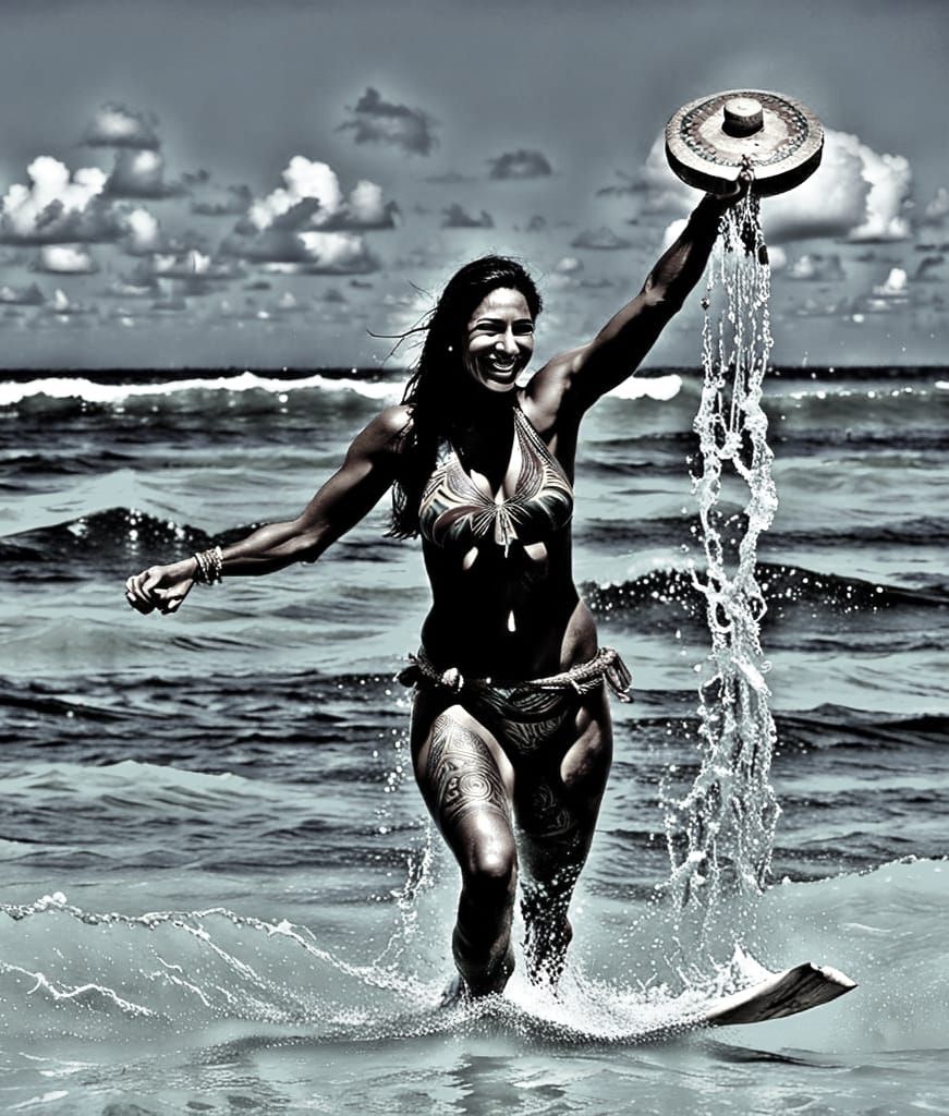 Sensual Indigenous Woman by Caribbean Waves