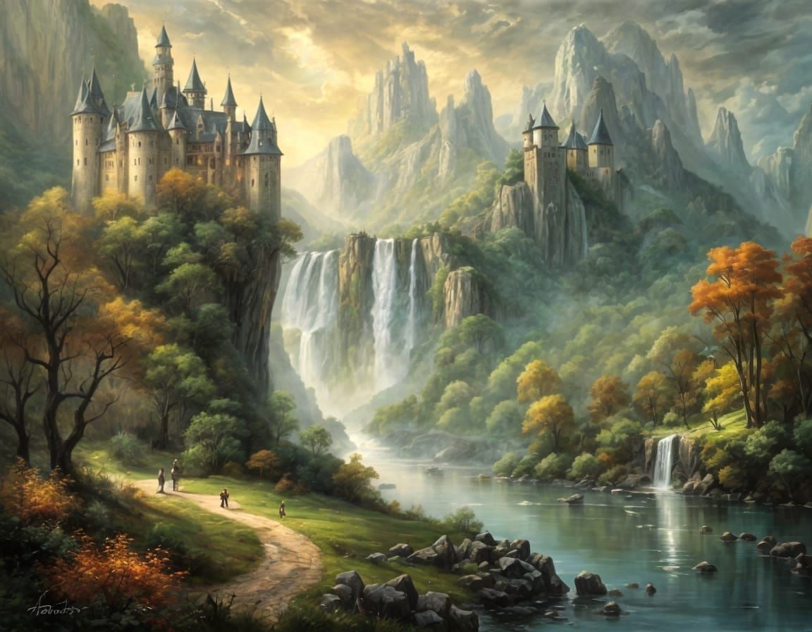 Majestic Clifftop Kingdom with Warrior Statues