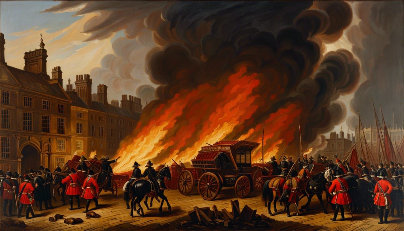 The Great Fire of London 1666 fought with buckets of water and demolition