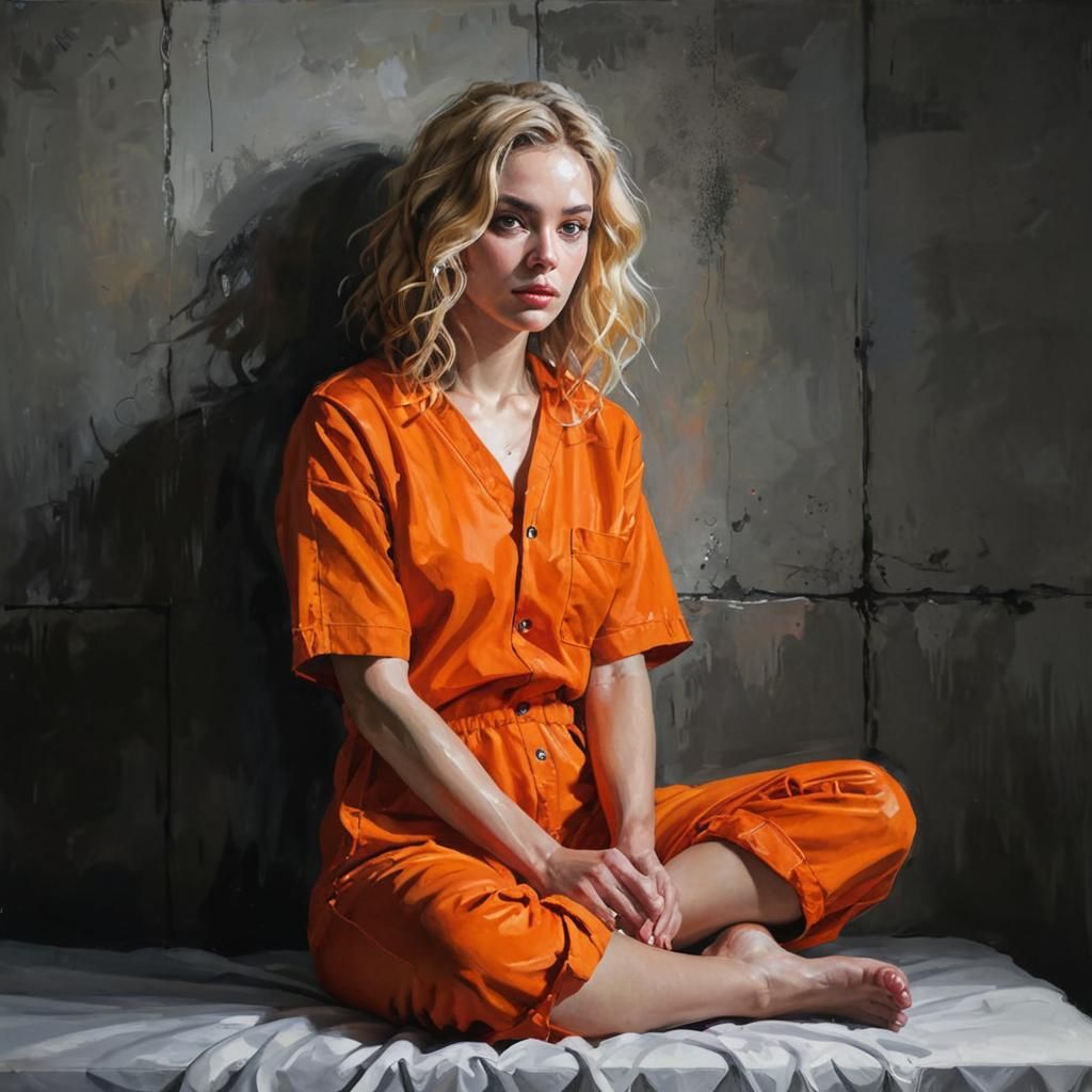 Blonde Woman in Orange Jumpsuit: Acrylic Prison Cell Art