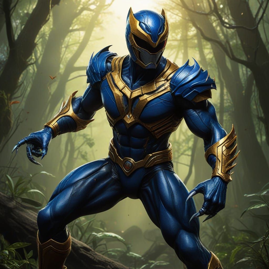 Dark Blue Beast Power Ranger in Heroic Jungle Pose