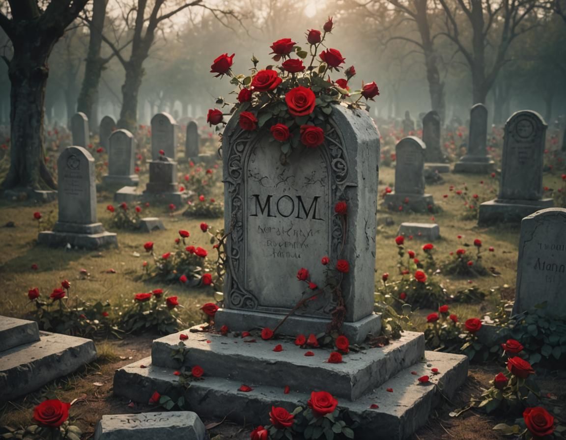 Gothic Gravestone with Roses in Comic Book Style