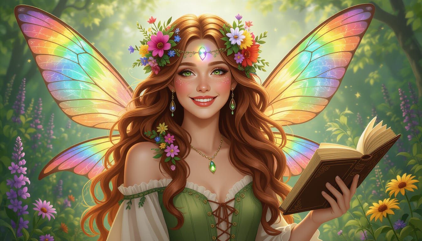 Boho Faerie Reading in a Sun-Drenched Meadow