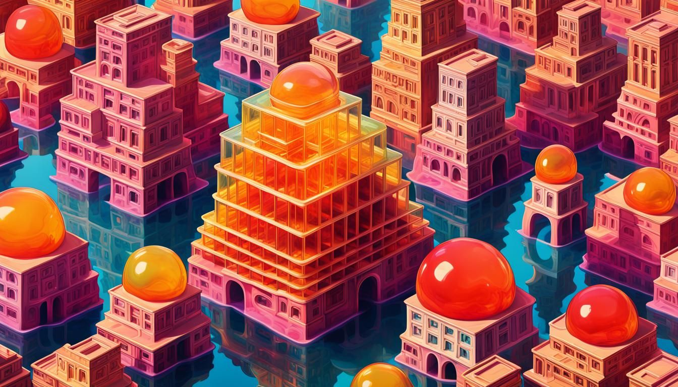 Psychedelic Jelly City in Surreal Op-Art Style