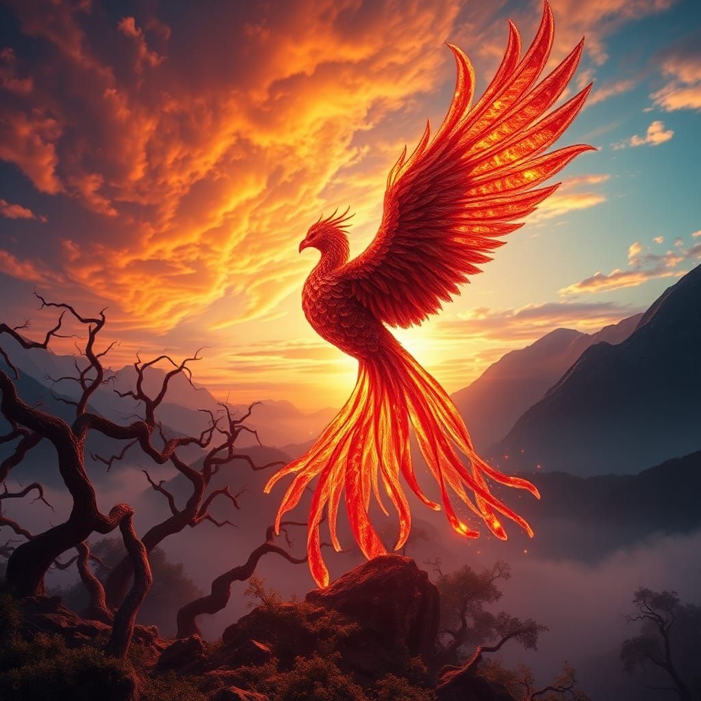 Majestic Phoenix Rising: Cinematic Matte Painting