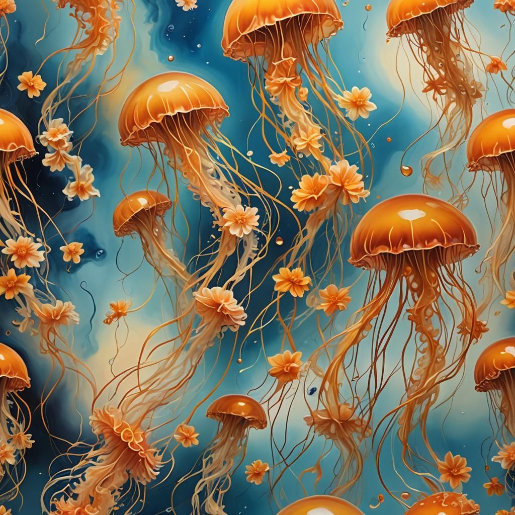Surreal Jellyfish and Flowers in Dreamlike Macro