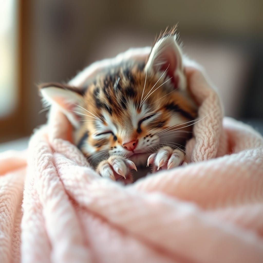 Snuggly Kitten Buried in Soft Blanket