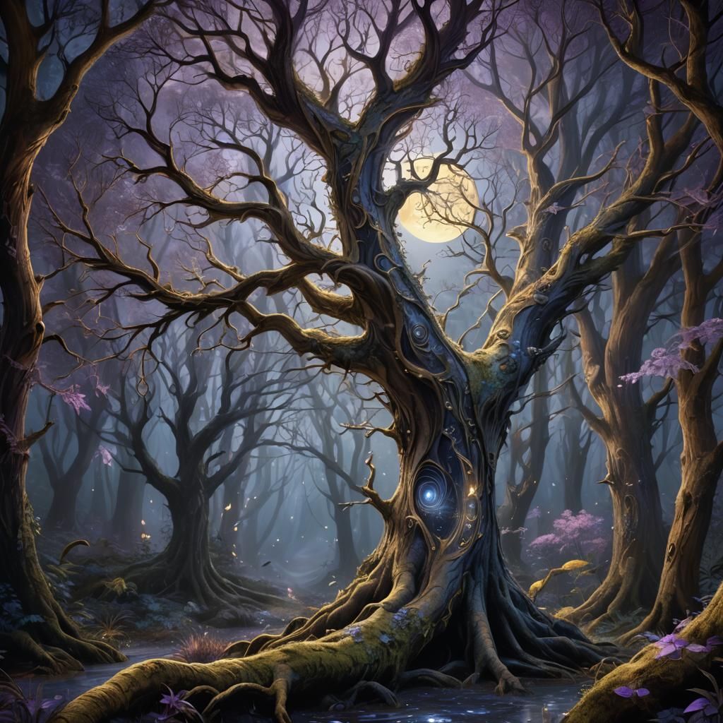 Mystical Forest in Ethereal Moonlight