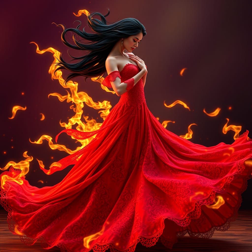 Flaming Couple in Dark Fantasy Art Nouveau Style