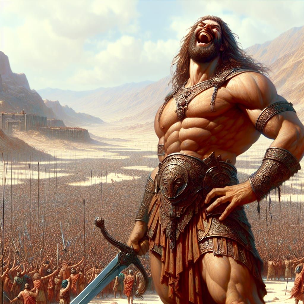 Towering Warrior Mocking, Oil Matte Painting