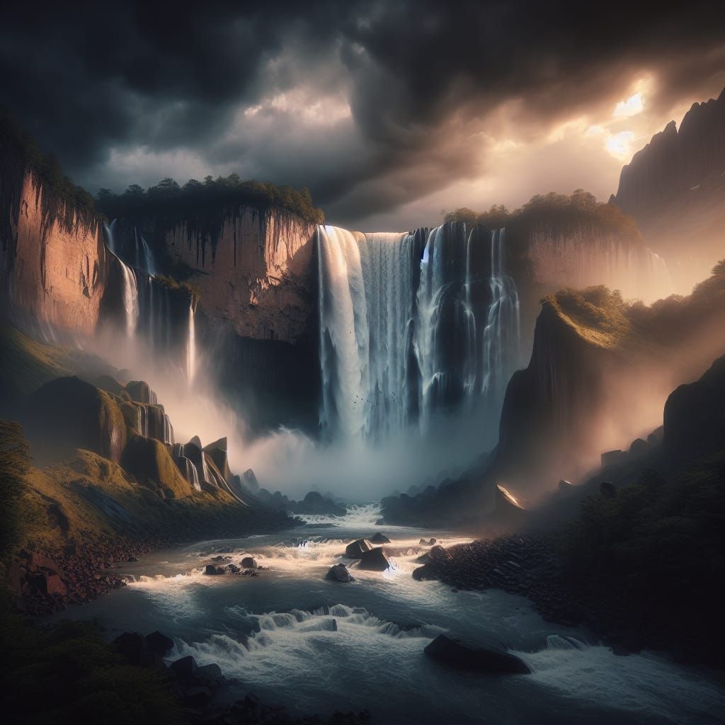 an epic waterfall,