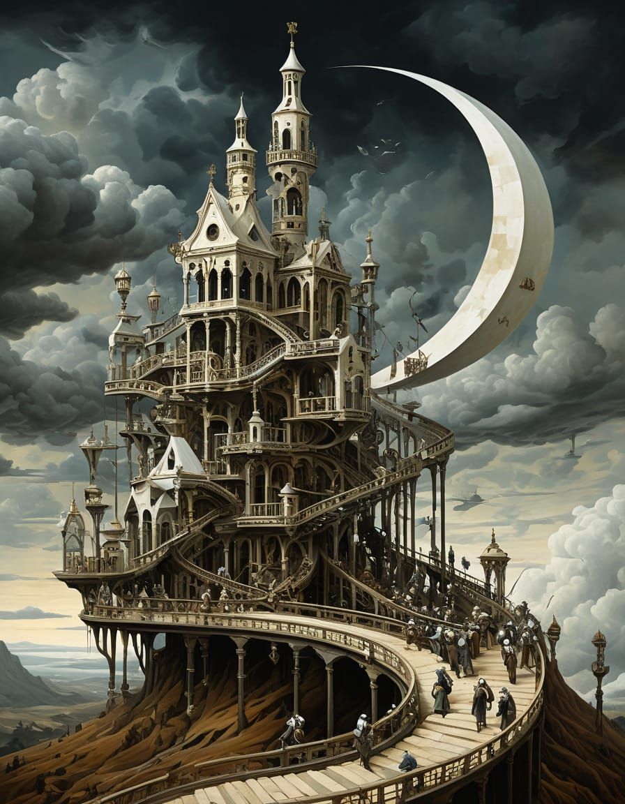 Surreal Escher-esque Structure with Time and Gears