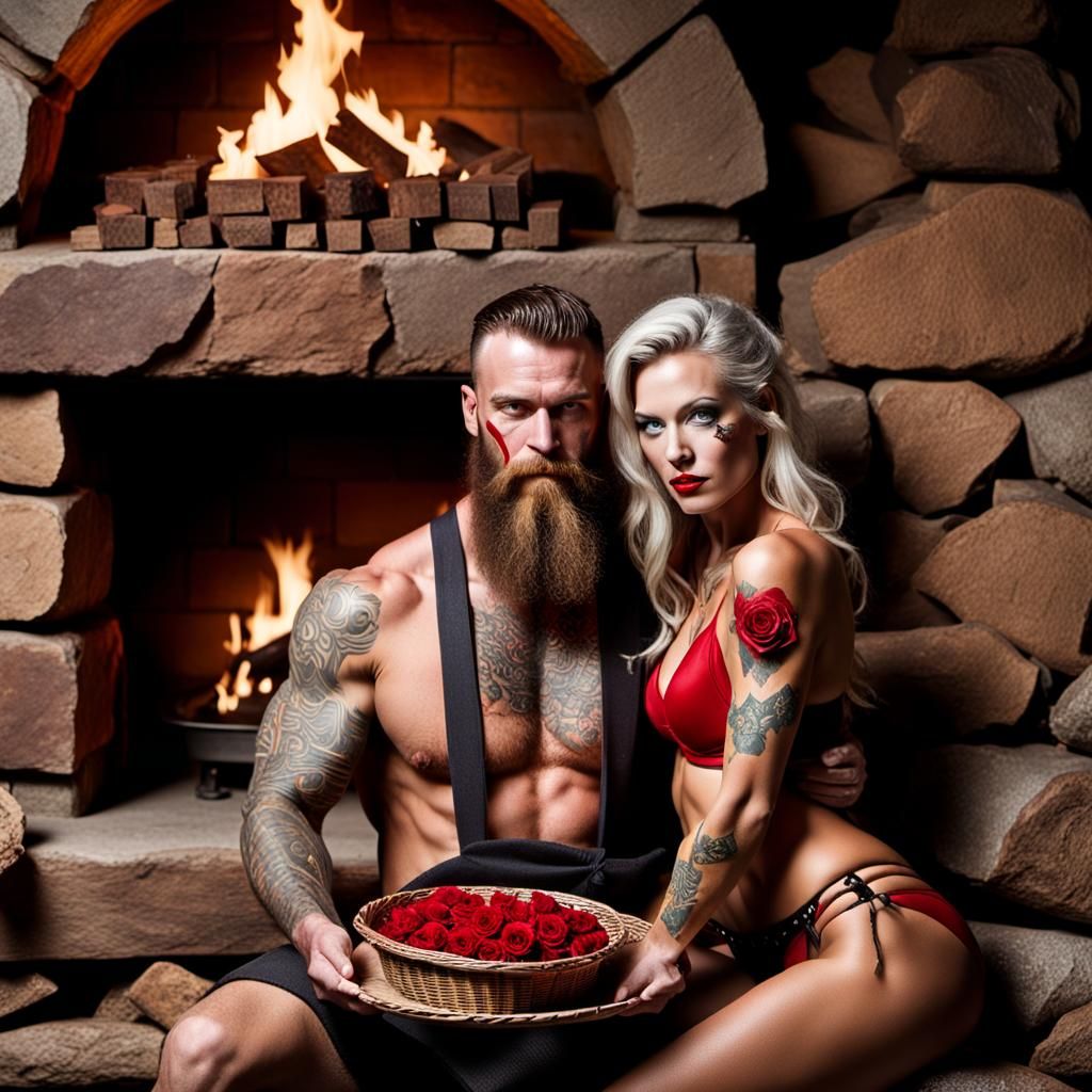 Viking and Women Portrait with Roses, Professional Photograp...