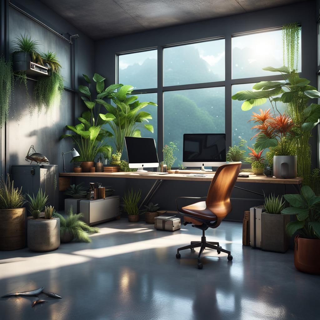 Minimalist Container Home Office with Fish Tank