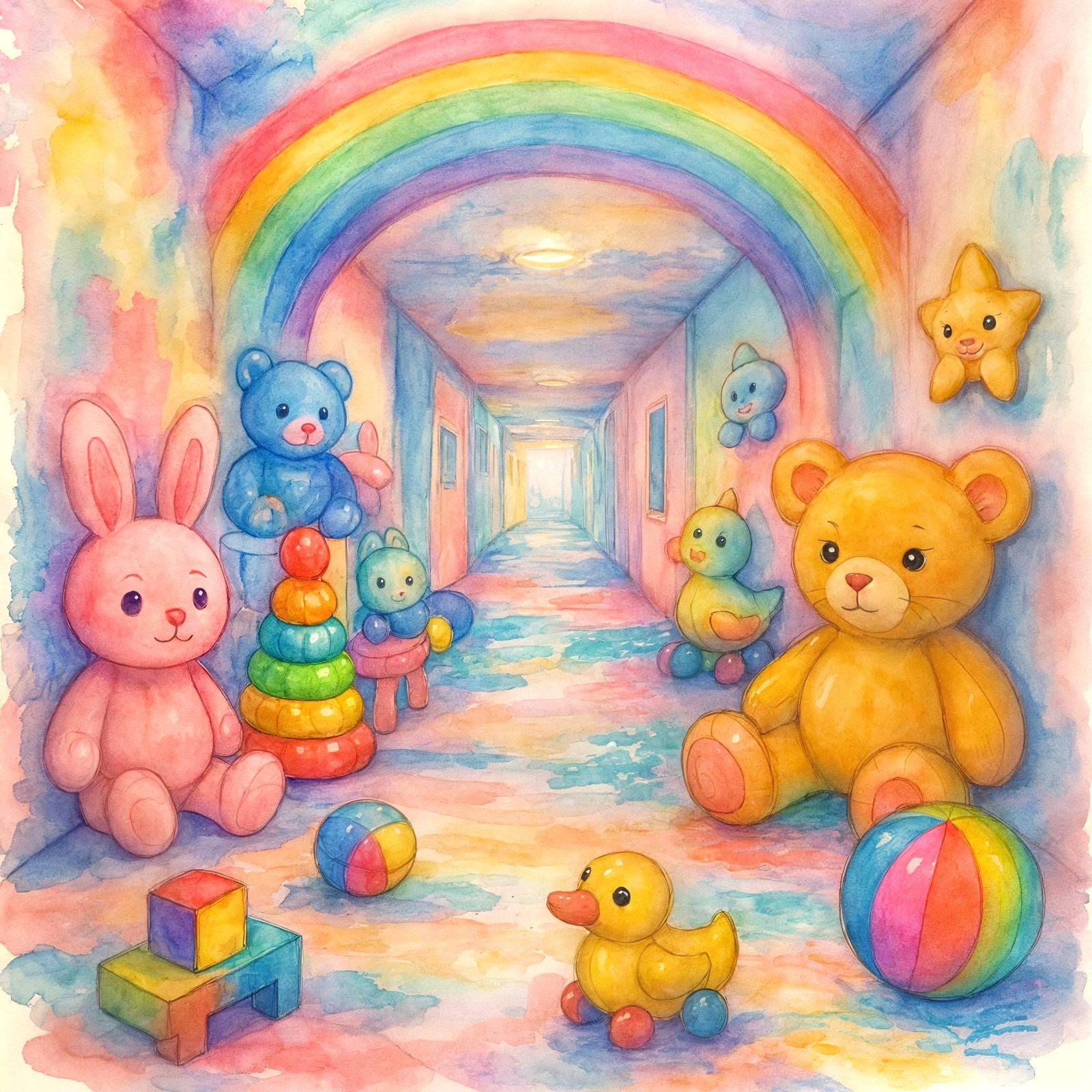 Kidcore Dreamscape in Watercolor Hallway