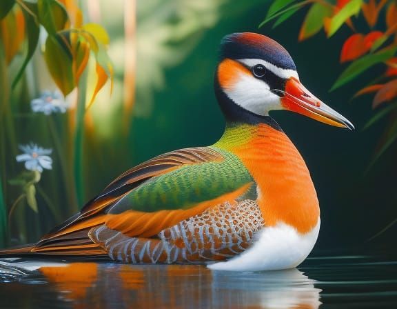 Majestic Mandarin Duck Portrait in Hyperrealistic Style