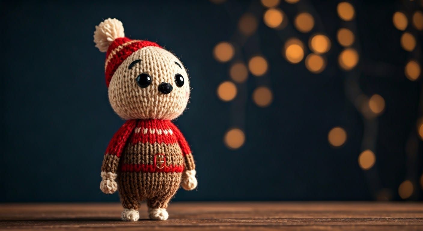 Cute Cartoon Master Knitting in Red and Brown