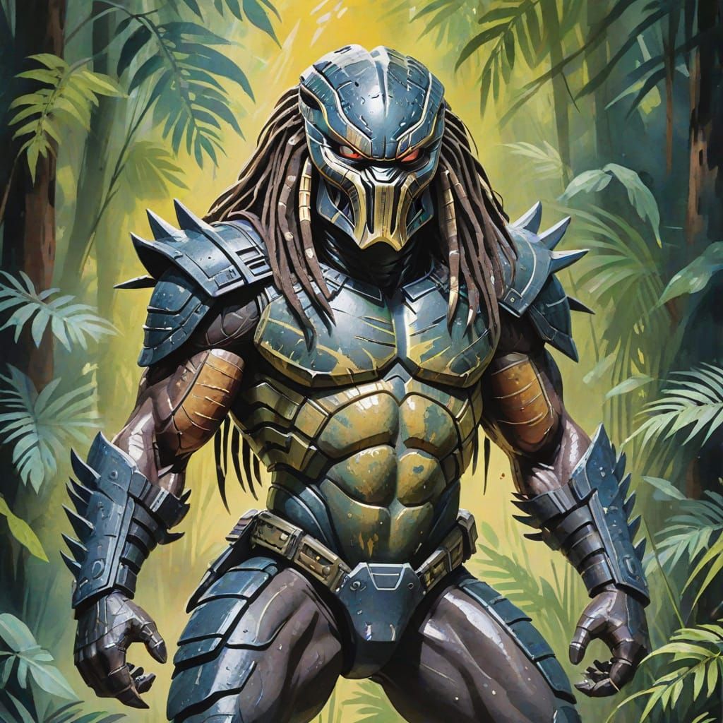 Predator in Gouache Style Impressionist Masterpiece