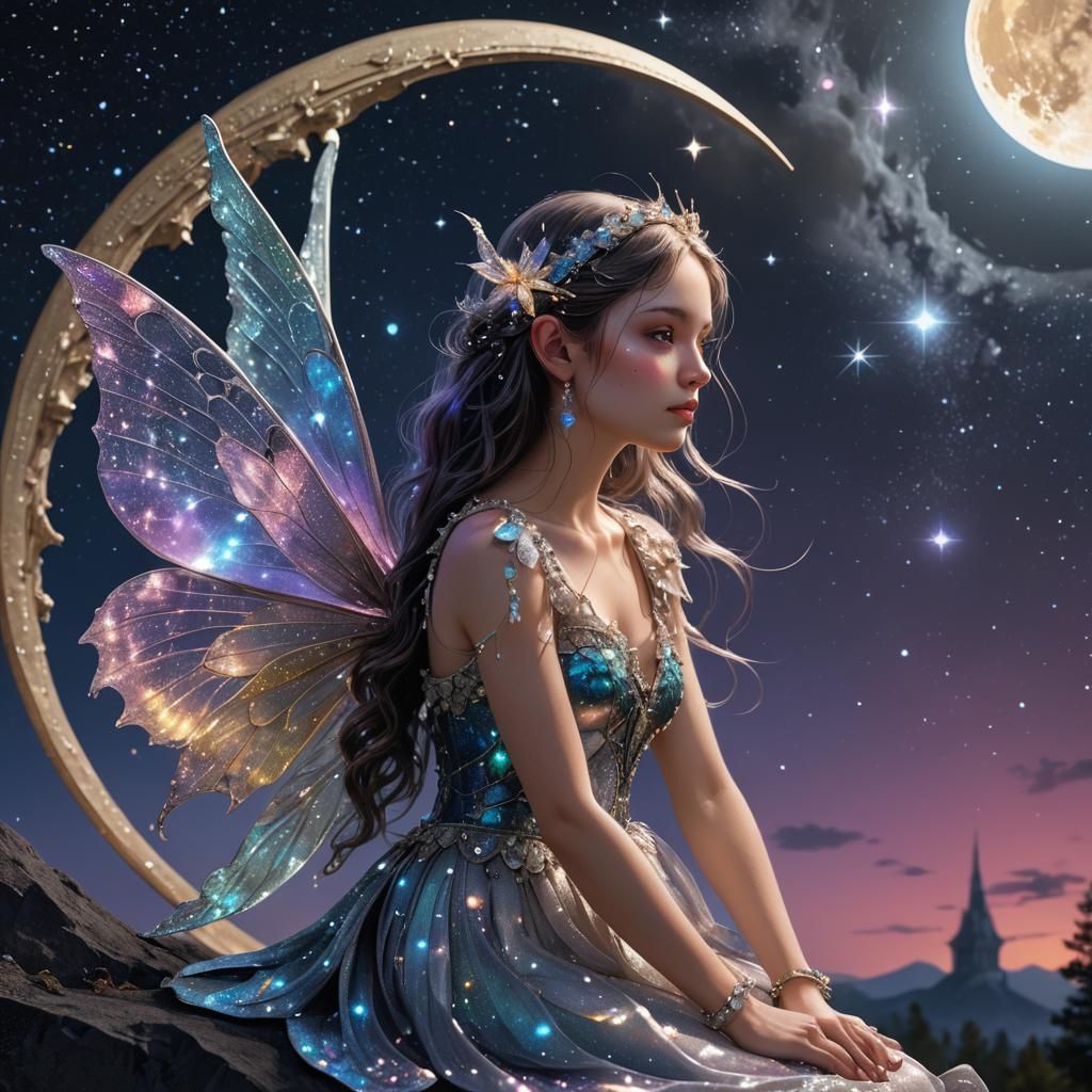 Fairy on the Moon: A Digital Art Illustration