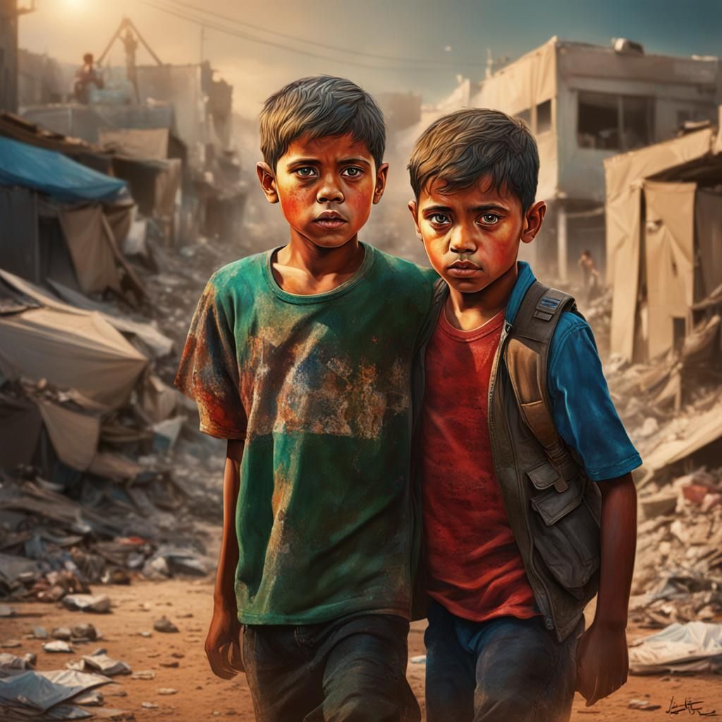 Gaza Children's Grief: A Hyperrealistic Depiction