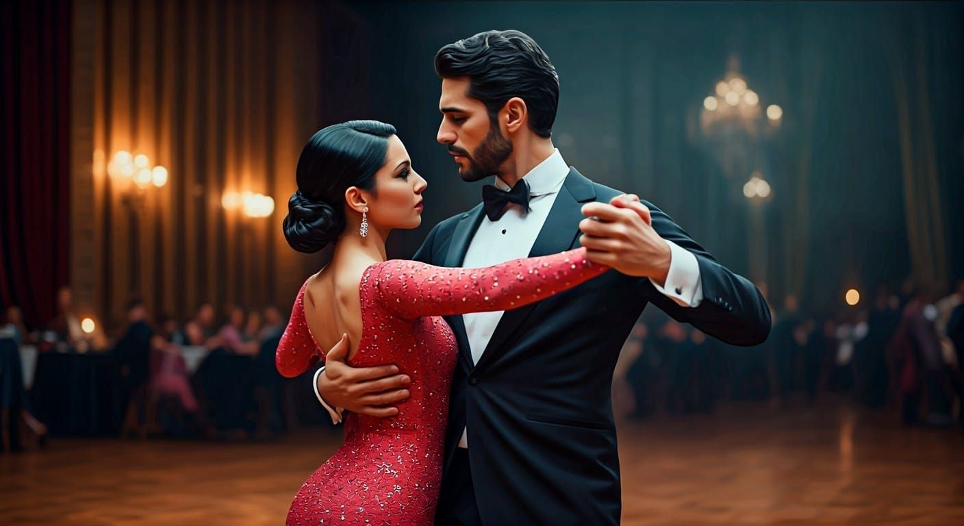 Passionate Tango Dance in Steamy Ballroom: Hyperrealistic Ac...