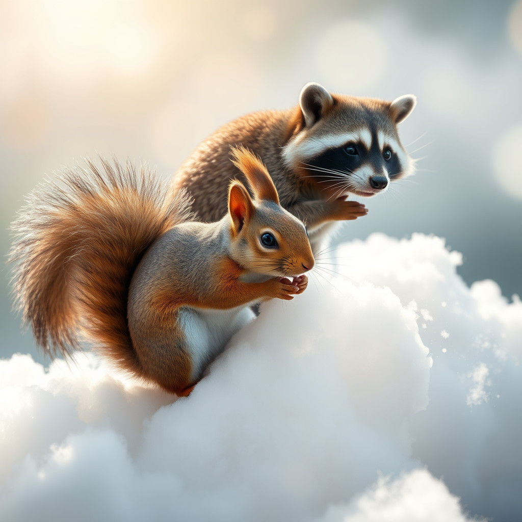 Squirrel and Raccoon in Heaven: Professional Photography