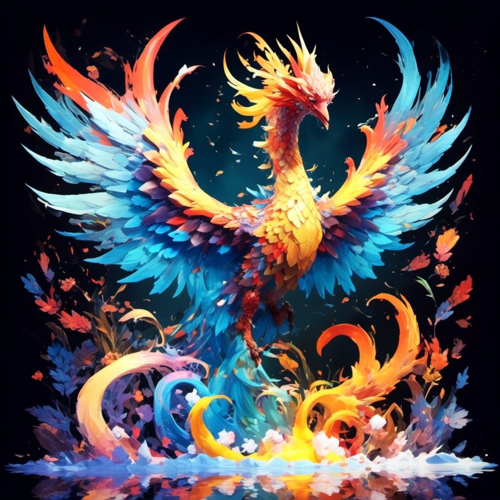 Fiery Phoenix Rising: Anime Style 3D Art