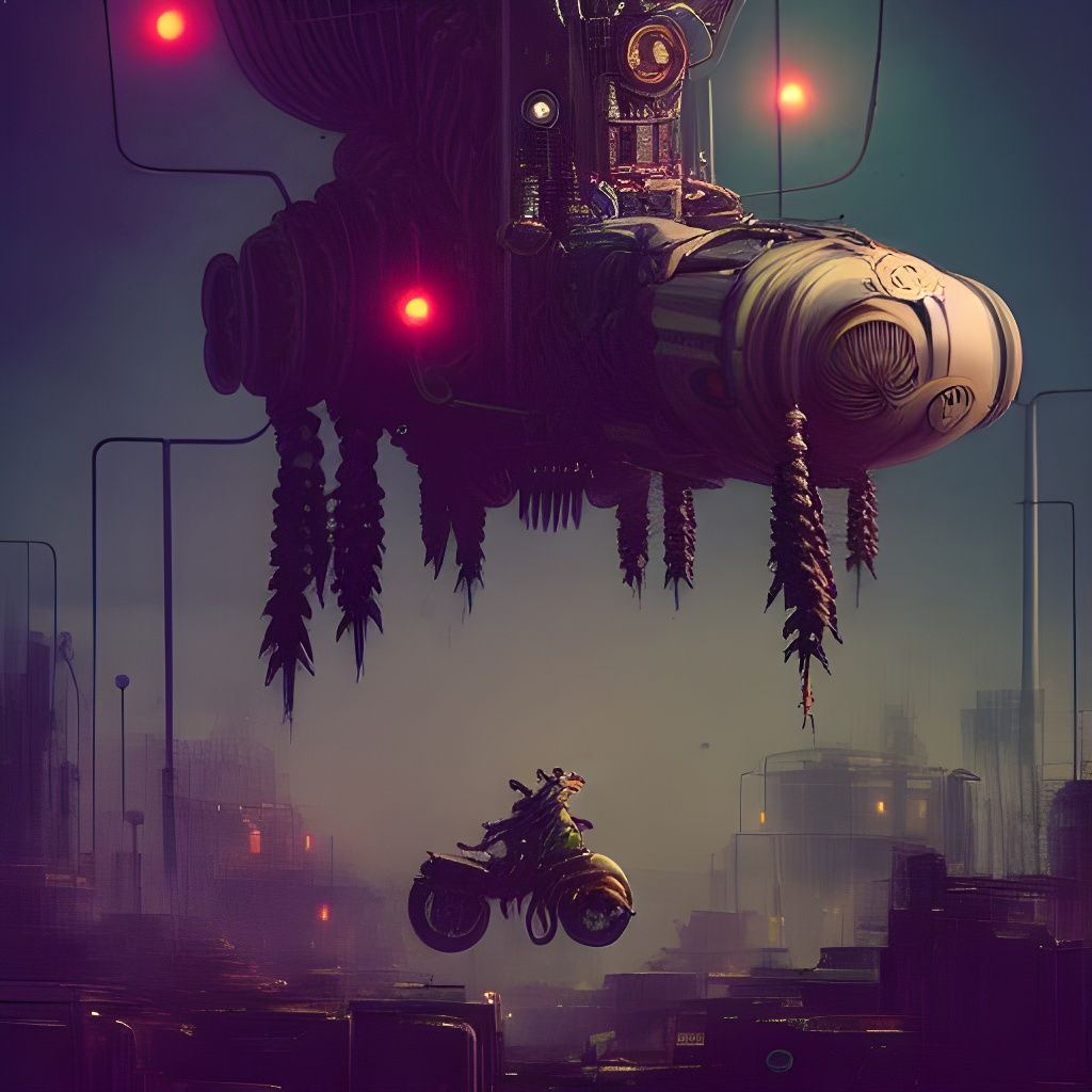 Steampunk Alien City with Mechanical People