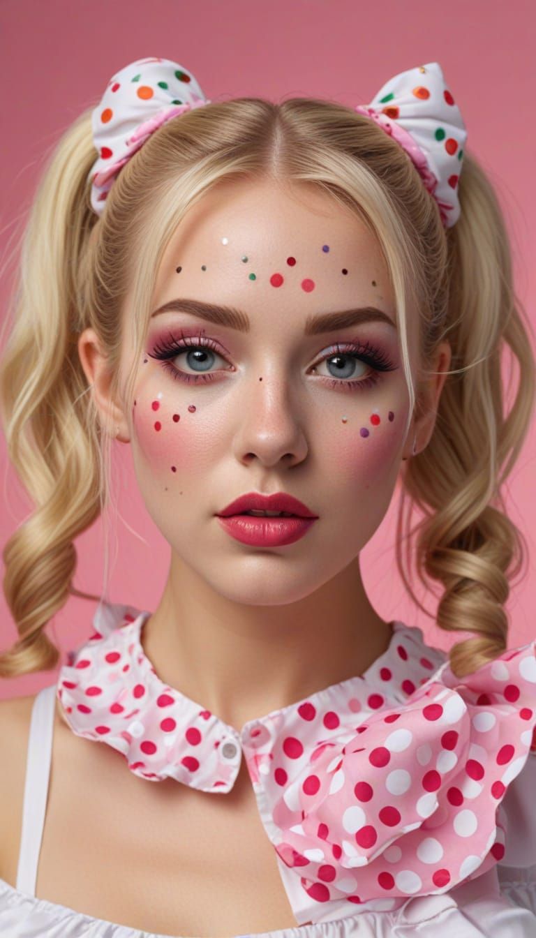 Hyperrealistic Clown Girl with Polka Dots