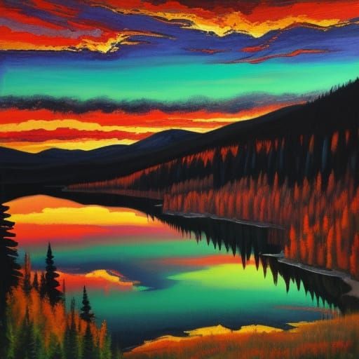 Expressionist Northern Lake Sunset Masterpiece