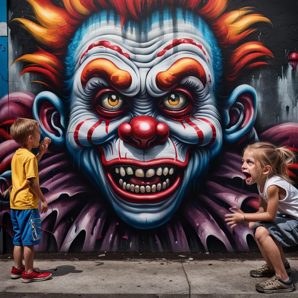 Hyperrealistic Monkey Clown Mural in Urban Street Art
