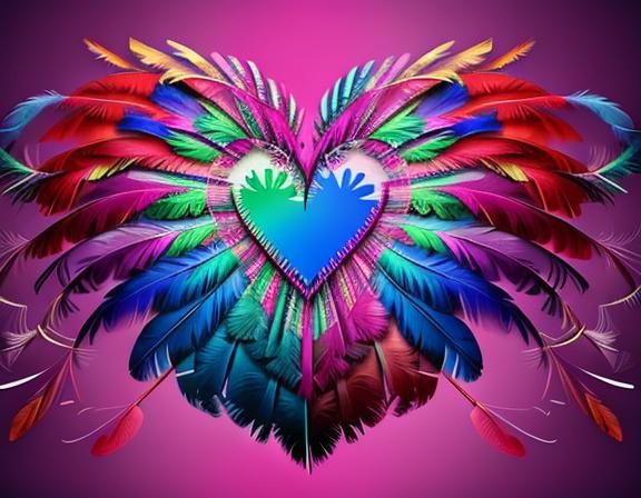 Feather Heart Double Exposure in Vibrant Colors