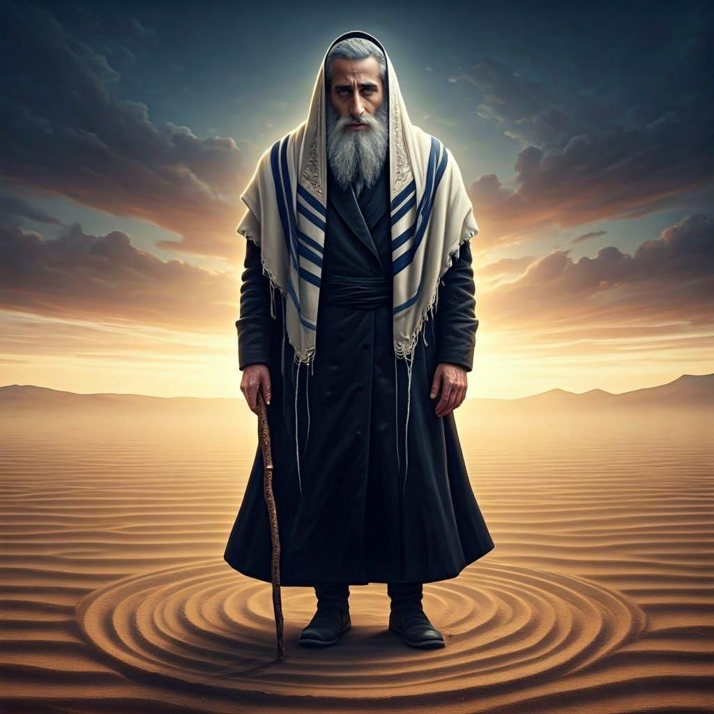 Rabbi Praying in Field, Detailed Digital Art