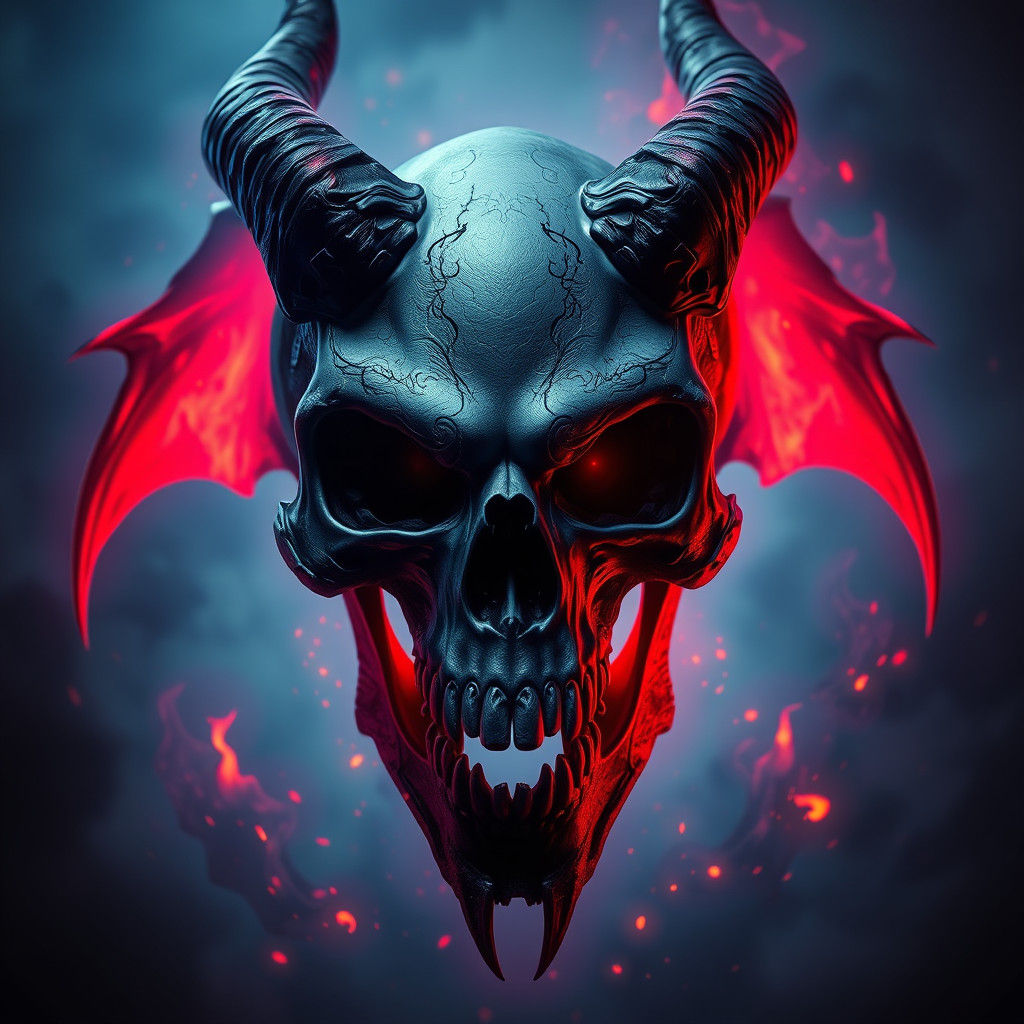 Dramatic Devil Skull in Black and White Matte Painting