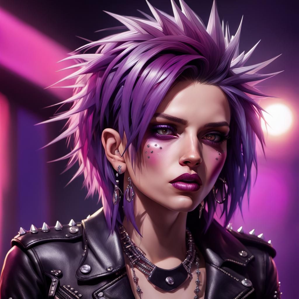 Hyperrealistic Punk Portrait with Purple Accents