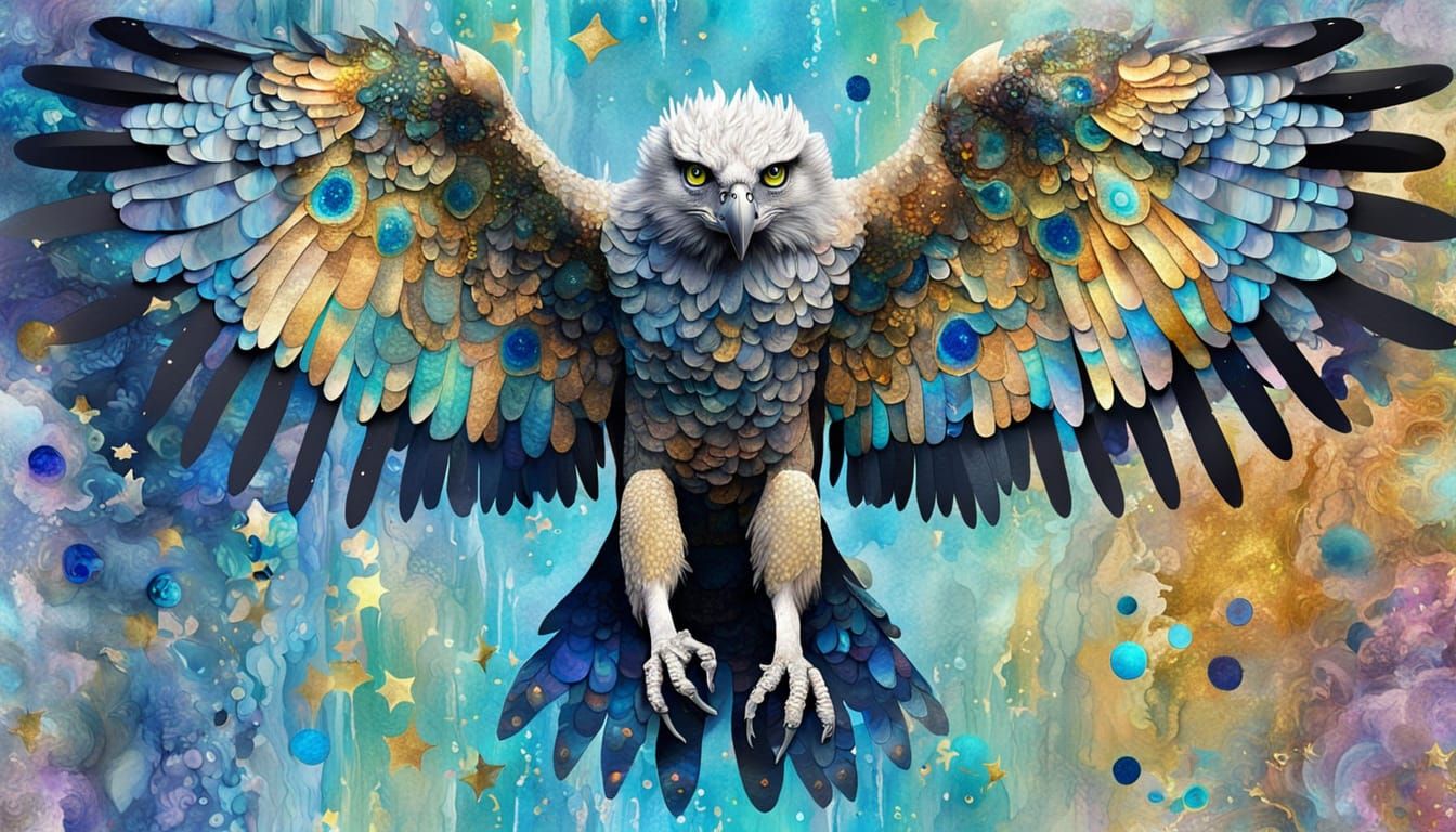 Cybernetic Eagle in Pastel Agate Swirls