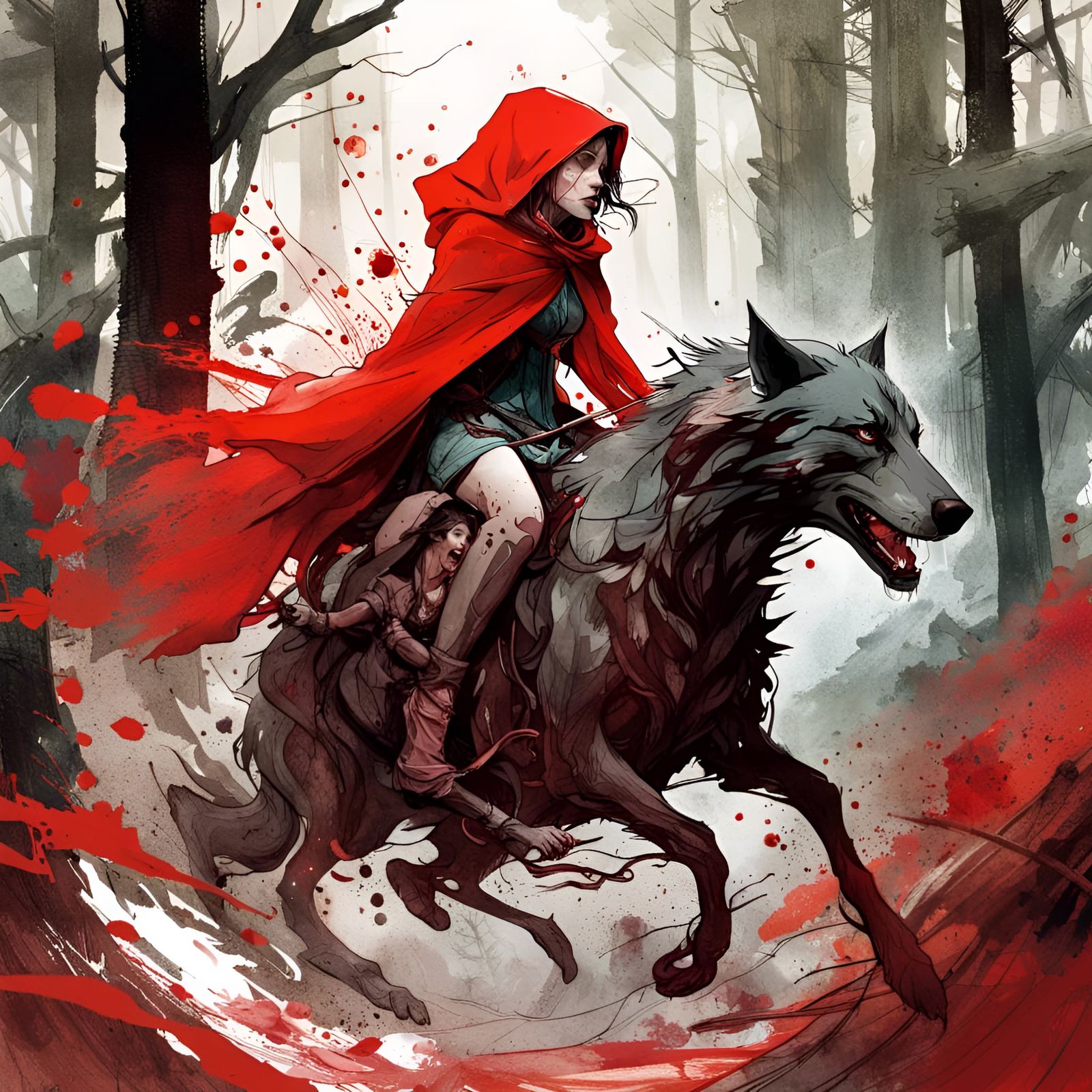 Red Riding Hood Rides the Wolf: Splashy Fantasy Art